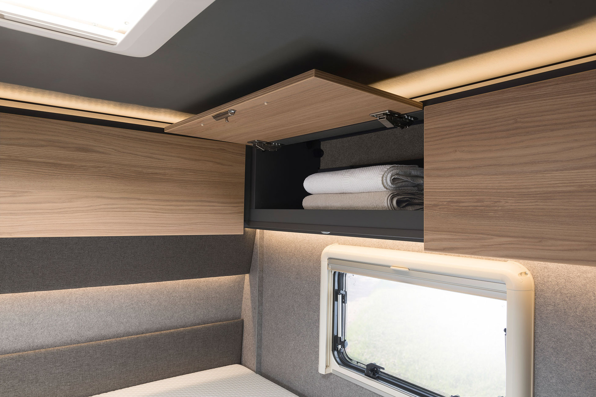 The overhead lockers are extremely roomy. They also feature AirPlus rear ventilation that prevents a build-up of condensation when the temperature drops.