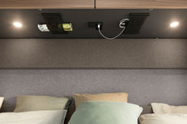 Extremely practical – storage nets are provided in the sleeping area for glasses, books and mobile phones. There’s even a USB charging port right next to them.